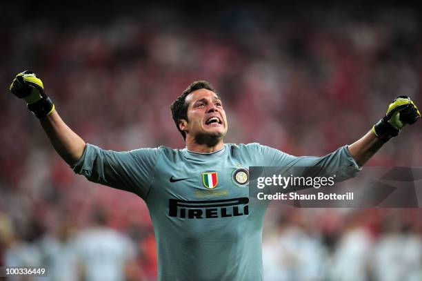 Julio Cesar of Inter Milan celebrates victory after the UEFA Champions League Final match between FC Bayern Muenchen and Inter Milan at the Estadio...