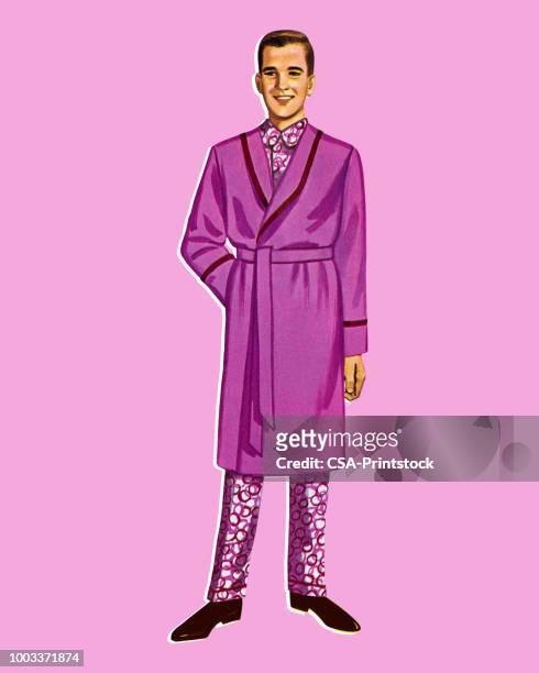 illustrations, cliparts, dessins animés et icônes de paper doll homme vêtu d’un peignoir - pyjama