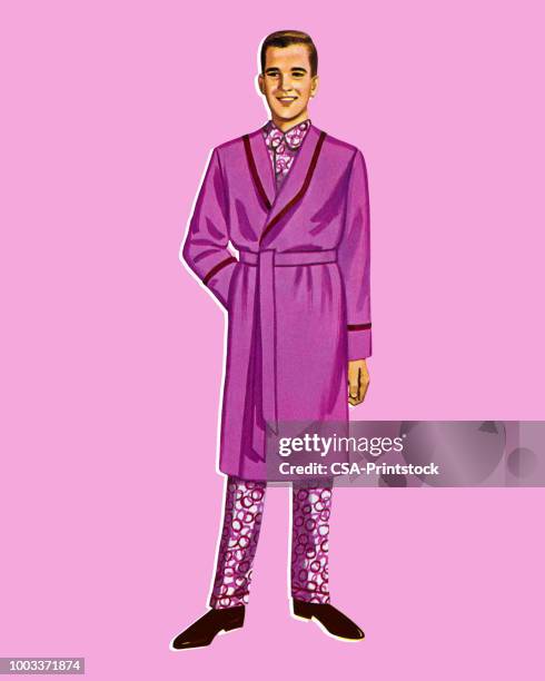 paper doll man wearing a bathrobe - bathrobe stock illustrations