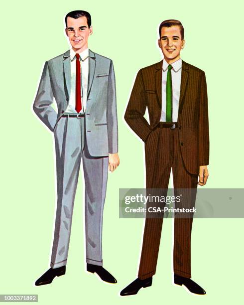 two paper doll men - puppet stock illustrations