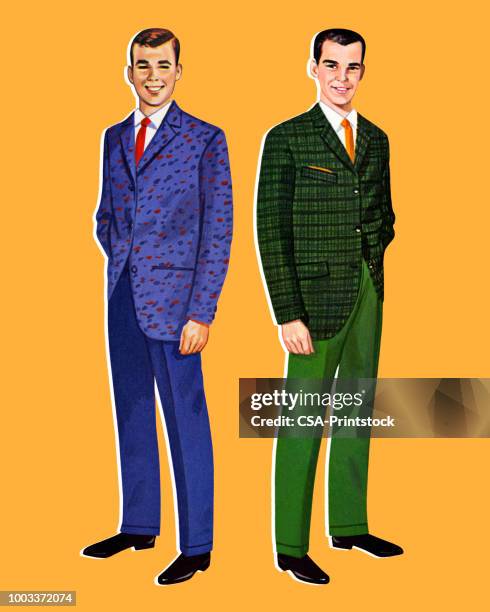 two paper doll men - paper doll clothes stock illustrations