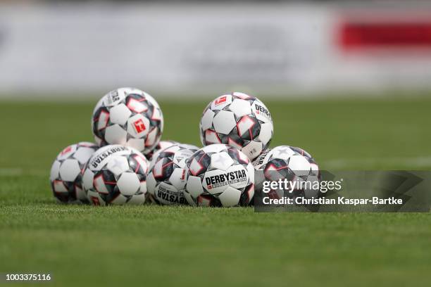 Many official match balls of Derbystar are seen on the field prior the pre-saeson friendly match between Queens Park Rangers and TSG 1899 Hoffenheim...