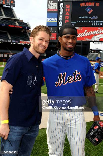 Actor Michael Morrison poses with Jose Reyes of the NY Mets during a visit to Citi Field on May 22, 2010 in New York City.
