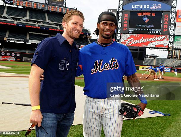 Actor Michael Morrison poses with Jose Reyes of the NY Mets during a visit to Citi Field on May 22, 2010 in New York City.