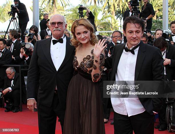 Oleg Menshikov, Nadezhda Mihalkova and Nikita Mikhalkov attend the "Exodus Burnt By The Sun 2" Premiere held at the Palais des Festivals during the...