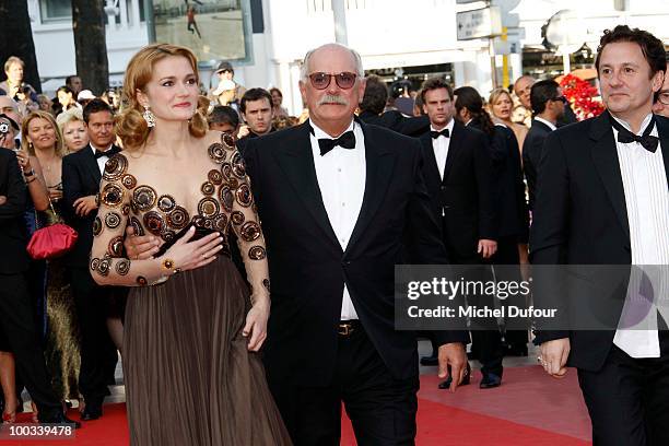 Oleg Menshikov, Nadezhda Mihalkova and Nikita Mikhalkov attend the premiere of 'The Exodus - Burnt By The Sun' Premiere at the Palais des Festivals...