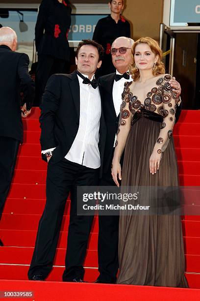 Oleg Menshikov, Nadezhda Mihalkova and Nikita Mikhalkov attend the premiere of 'The Exodus - Burnt By The Sun' Premiere at the Palais des Festivals...