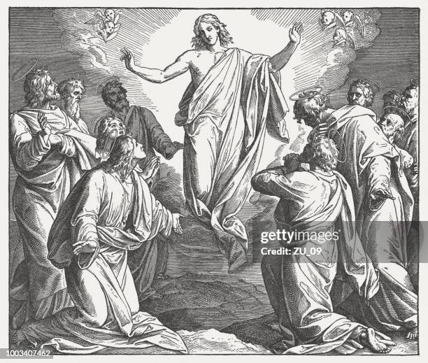 ascension of christ, wood engraving, published 1890 - ascension of christ stock illustrations