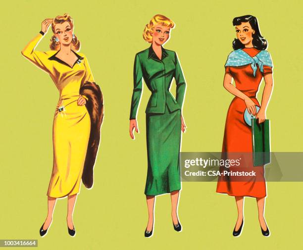 three fashionable ladies - wrap stock illustrations
