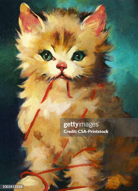 kitten wrapped in yarn - yarn string stock illustrations