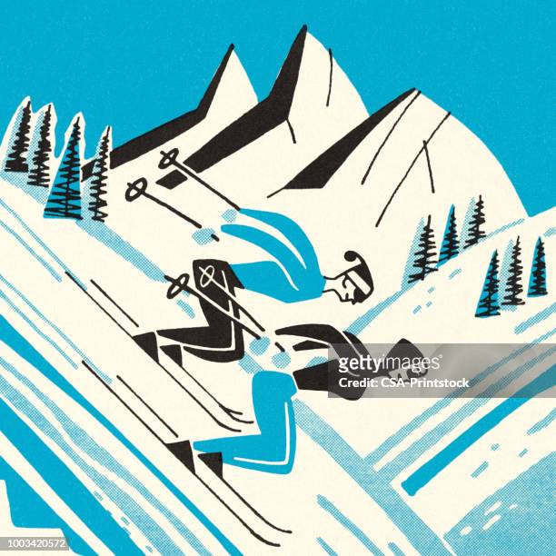 ilustraciones, imágenes clip art, dibujos animados e iconos de stock de cuesta abajo esquí en las montañas - ski slope