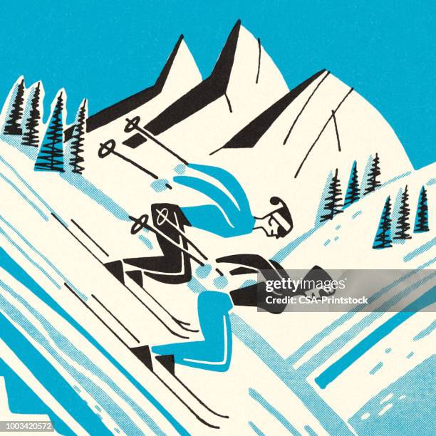 stockillustraties, clipart, cartoons en iconen met skiën in de bergen - ski