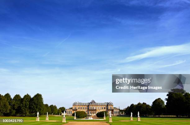 Wrest Park House and Gardens, Silsoe, Bedfordshire, circa 2000-circa 2017. Distant view from the south showing the parterre, garden and statues....