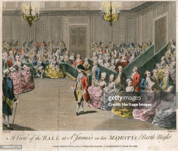 View of the Ball at St James's on her Majesty's birth night', 1782. Ball at St James's Palace, London, on the night of the birthday of Queen...