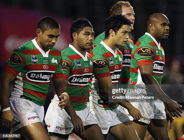 Nathan Merritt, Chris Sandow, Issac Luke and Rhys Wesser of the Rabbitohs look on during the round 11 NRL match between the Warriors and the South...