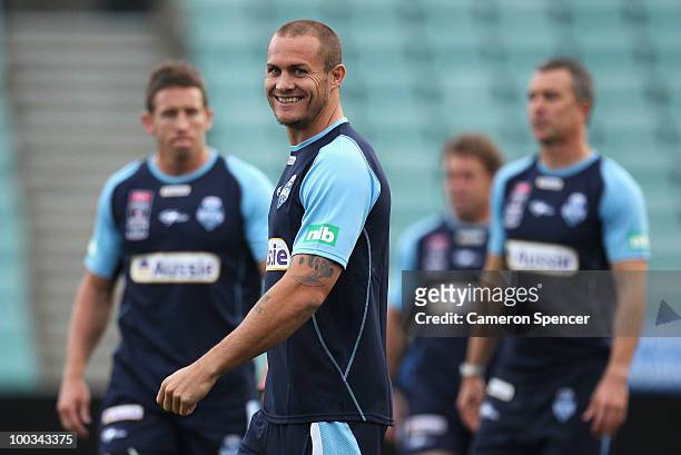 Matt Cooper of the Blues smiles during a New South Wales Origin training session at Parramatta Stadium on May 23, 2010 in Sydney, Australia.