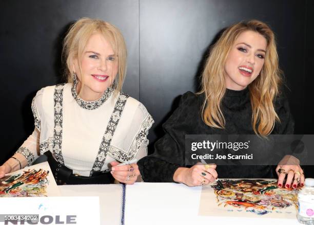 Nicole Kidman and Amber Heard attend DC Entertainment's Warner Bros. Pictures 'Aquaman' Autograph Signing during Comic-Con International 2018 at San...