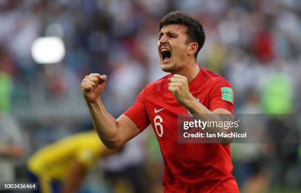 Harry Maguire of England is seen during the 2018 FIFA World Cup Russia Quarter Final match between Sweden and England at Samara Arena on July 7, 2018...