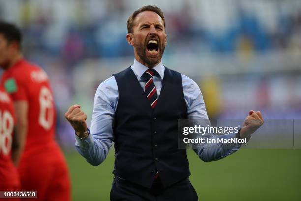 England manager Gareth Southgate is seen during the 2018 FIFA World Cup Russia Quarter Final match between Sweden and England at Samara Arena on July...