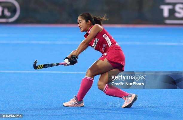 Miki of Japan during Vitality Hockey Women's World Cup 2018 match Group D between Australia and Japan at Lee Valley Hockey &amp; Tennis Centre, Queen...