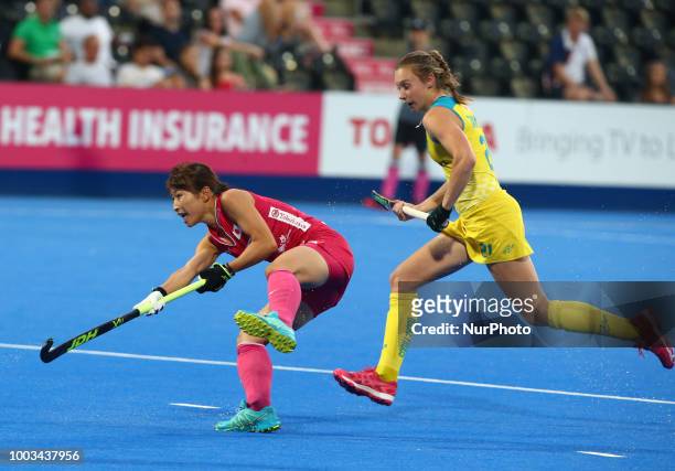 Minami of Japan during Vitality Hockey Women's World Cup 2018 match Group D between Australia and Japan at Lee Valley Hockey &amp; Tennis Centre,...