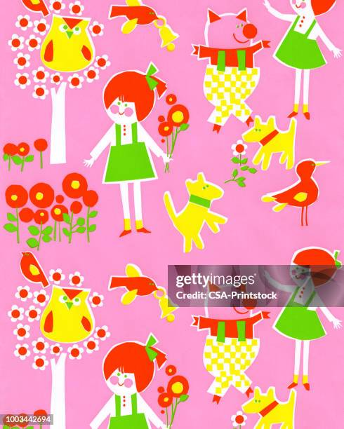 pattern - girl pink background stock illustrations