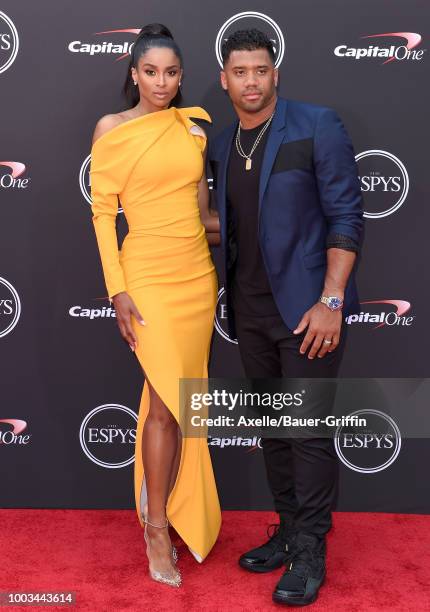 Singer Ciara and football player Russell Wilson attend The 2018 ESPYS at Microsoft Theater on July 18, 2018 in Los Angeles, California.