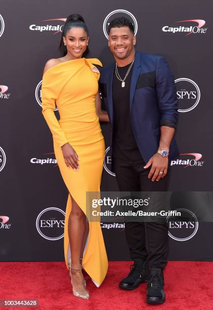 Singer Ciara and football player Russell Wilson attend The 2018 ESPYS at Microsoft Theater on July 18, 2018 in Los Angeles, California.
