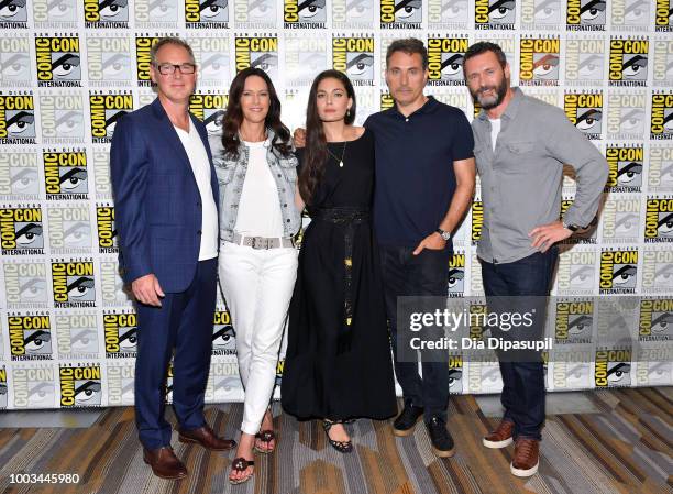 Daniel Percival, Isa Dick Hackett, Alexa Davalos, Rufus Sewell, and Jason O'Mara attend the 'The Man In The High Castle' Press Line during Comic-Con...