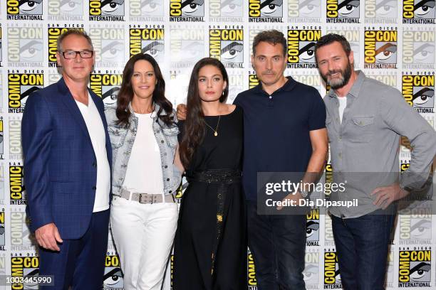 Daniel Percival, Isa Dick Hackett, Alexa Davalos, Rufus Sewell, and Jason O'Mara attend the 'The Man In The High Castle' Press Line during Comic-Con...