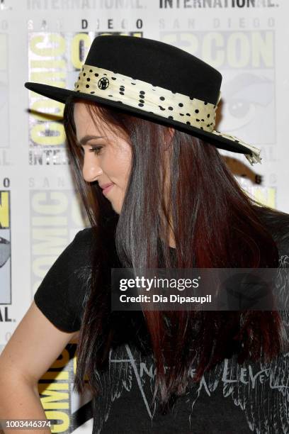 Katie McGrath attends the 'Supergirl' Press Line during Comic-Con International 2018 at Hilton Bayfront on July 21, 2018 in San Diego, California.