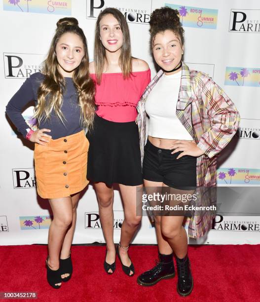 Zoe Oskirko Etzweiler, Lorraine Huffaker, and Victoria-Elizabeth attend the Boys of Summer Tour Kick Off Show at Whisky a Go Go on July 21, 2018 in...