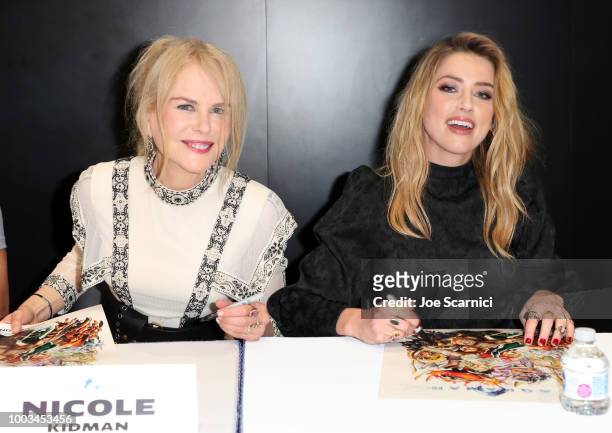 Nicole Kidman and Amber Heard attend DC Entertainment's Warner Bros. Pictures 'Aquaman' Autograph Signing during Comic-Con International 2018 at San...