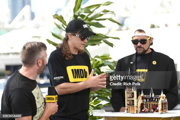 Writer Christopher Steininger, actor Jason Mewes and host Kevin Smith attend the #IMDboat At San Diego Comic-Con 2018: Day Three at The IMDb Yacht on...