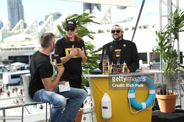 Writer Christopher Steininger, actor Jason Mewes and host Kevin Smith attend the #IMDboat At San Diego Comic-Con 2018: Day Three at The IMDb Yacht on...