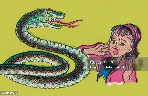 snake frightening a girl - rattlesnake stock illustrations