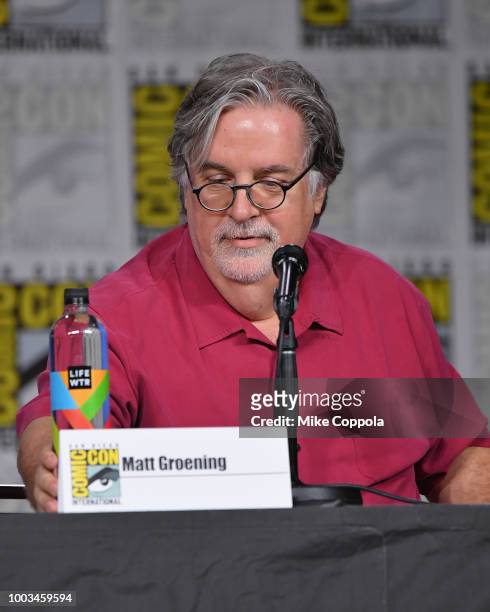 Matt Groening speaks onstage at "The Simpsons" Panel during Comic-Con International 2018 at San Diego Convention Center on July 21, 2018 in San...