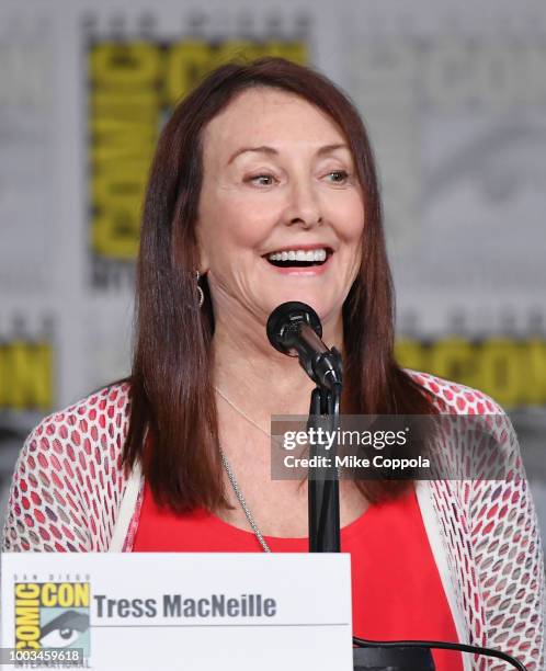 Tress MacNeille speaks onstage at "The Simpsons" Panel during Comic-Con International 2018 at San Diego Convention Center on July 21, 2018 in San...