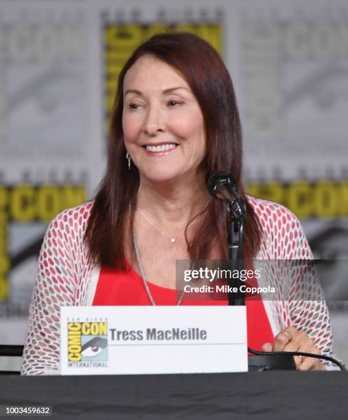 Tress MacNeille speaks onstage at "The Simpsons" Panel during Comic-Con International 2018 at San Diego Convention Center on July 21, 2018 in San...
