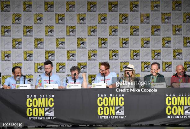 Daisuke Suzuki, Eddie Kaye Thomas, Curtis Armstrong, Scott Grimes, Wendy Schaal, Dee Bradley Baker and Matt Weitzman onstage at the "American Dad"...