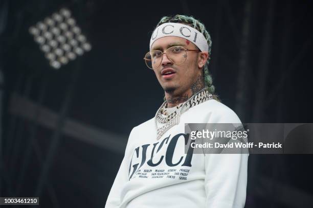Lil Pump performs during Lollapalooza Festival at Hippodrome de Longchamp on July 21, 2018 in Paris, France.