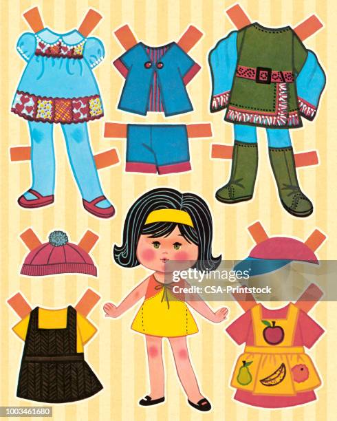 paper doll and clothes - paper doll clothes stock illustrations