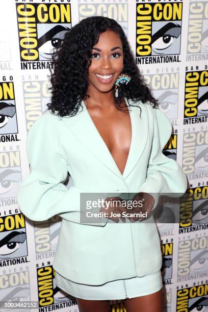 Nafessa Williams attends the 'Black Lightning' Press Line during Comic-Con International 2018 at Hilton Bayfront on July 21, 2018 in San Diego,...