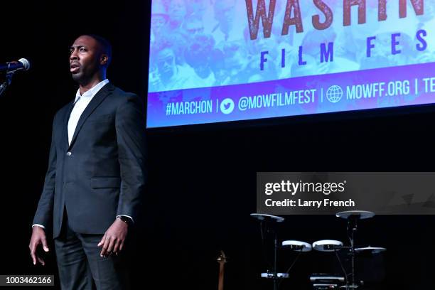 Singer Darrick Speller appears on Closing Night: Fair Housing Act - 50 Years On at the March On Washington Film Festival on July 21, 2018 in...