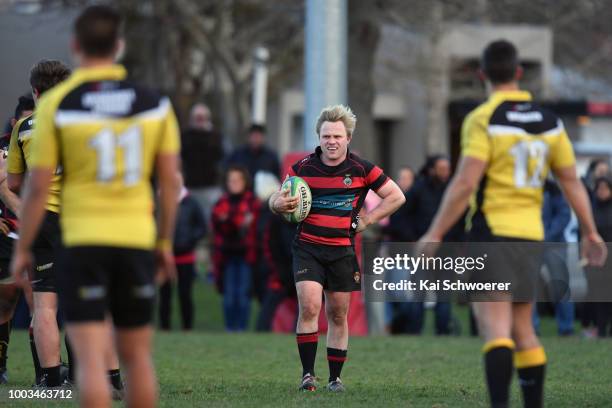 Nick Annear of Christchurch reacts during the Hawkins Metro Premier Trophy Semi Final match between Christchurch FC and New Brighton RFC on July 21,...