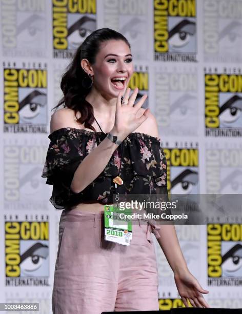 Nicole Maines walks onstage at the "Supergirl" Special Video Presentation and Q&A during Comic-Con International 2018 at San Diego Convention Center...