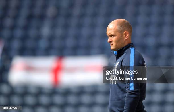 Alex Neil manager of Preston North End during the Pre-Season Friendly between Preston North End and West Ham United at Deepdale on July 21, 2018 in...