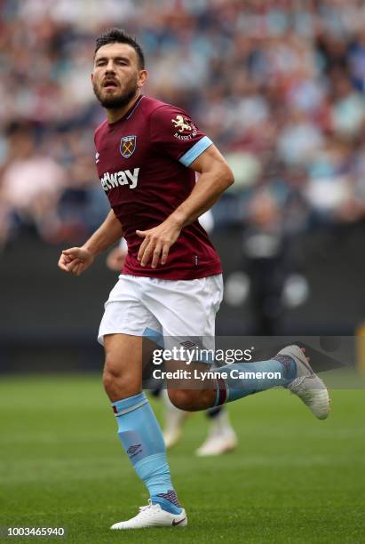 Robert Snodgrass of West Ham United during the Pre-Season Friendly between Preston North End and West Ham United at Deepdale on July 21, 2018 in...