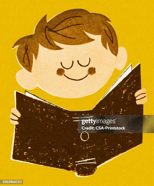 boy reading a book - child reading stock illustrations