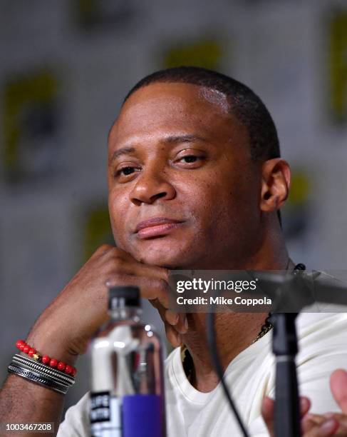 David Ramsey speaks onstage at the "Arrow" Special Video Presentation and Q&A during Comic-Con International 2018 at San Diego Convention Center on...